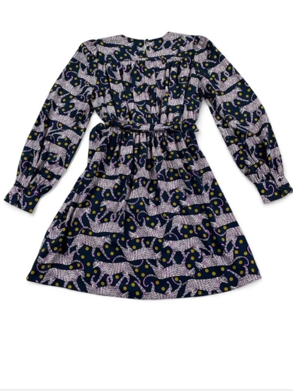 Kate Spade Panther Dot Mini Dress Puff Sleeves Tie Belt Funky Animal Print S